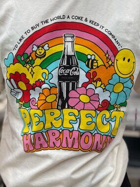 NWT Coca Cola Cream 'Perfect Harmony' Unisex Graphic Tee Shirt